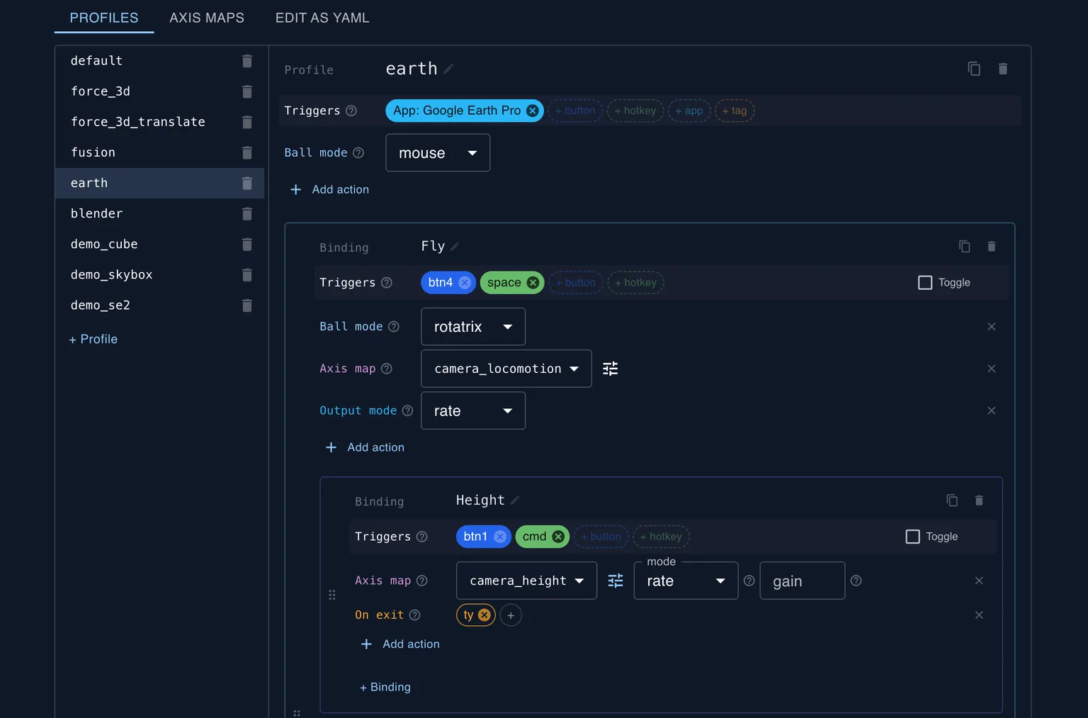 Rotatrix binding configuration UI